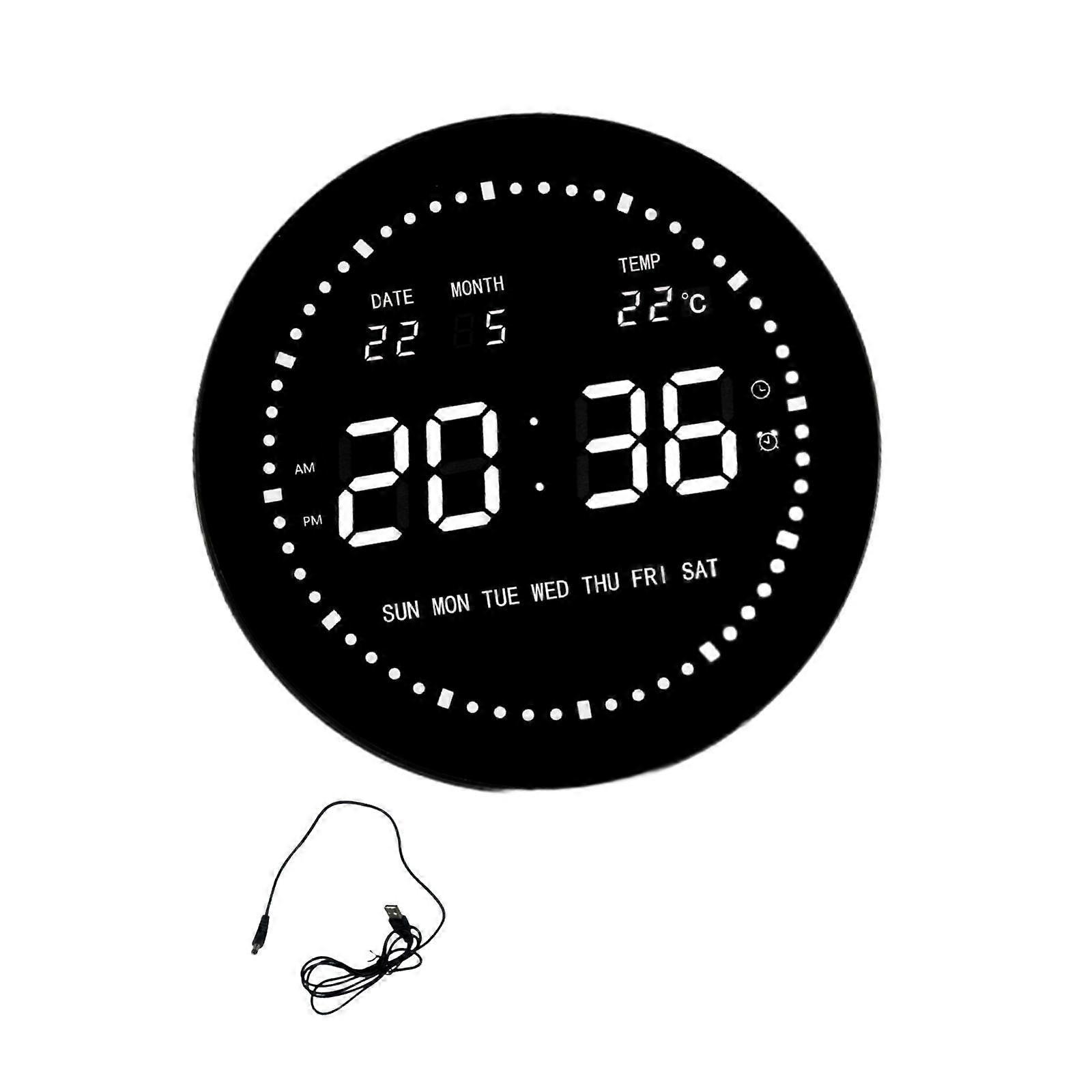 LED Digital Clock Calendar Wall Mounted Clock for Dining Room Classroom Home White Digital