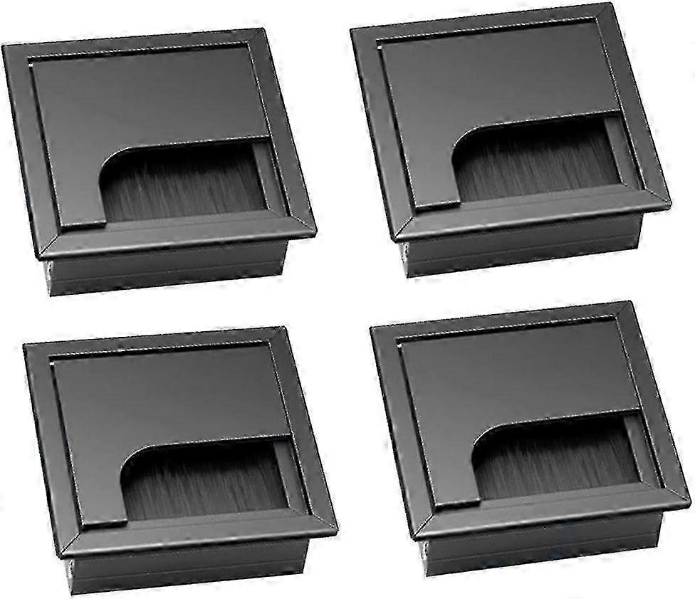 Gestion des câbles Noir 4 pièces Encastré Bureau de gestion des câbles Carré Encastré Gestion des câbles avec joint d’étanchéité Couvercle de trou de brosse Bureau Câble Mana