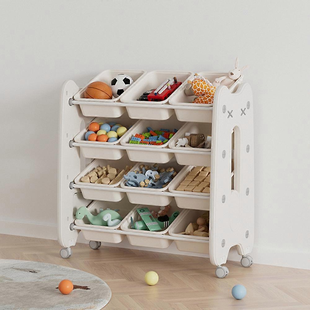 Rolling 4 Tier Plastic Toy Storage Organizer with 12 Removable Bins