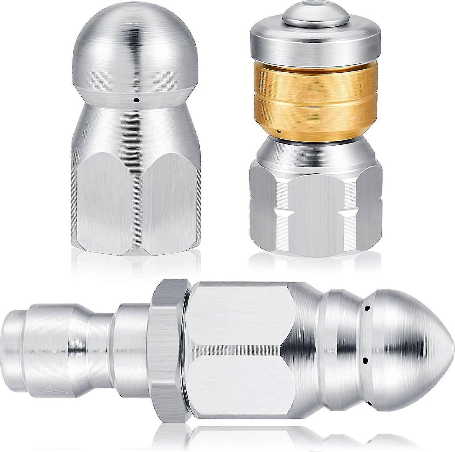 3 Pieces Sewer Nozzle Rotating Button Nose Sewer Jetting Nozzle Stainless Steel Fixed Sewer Nozzle With Different Models For 1/4 Inch Pressure Washer