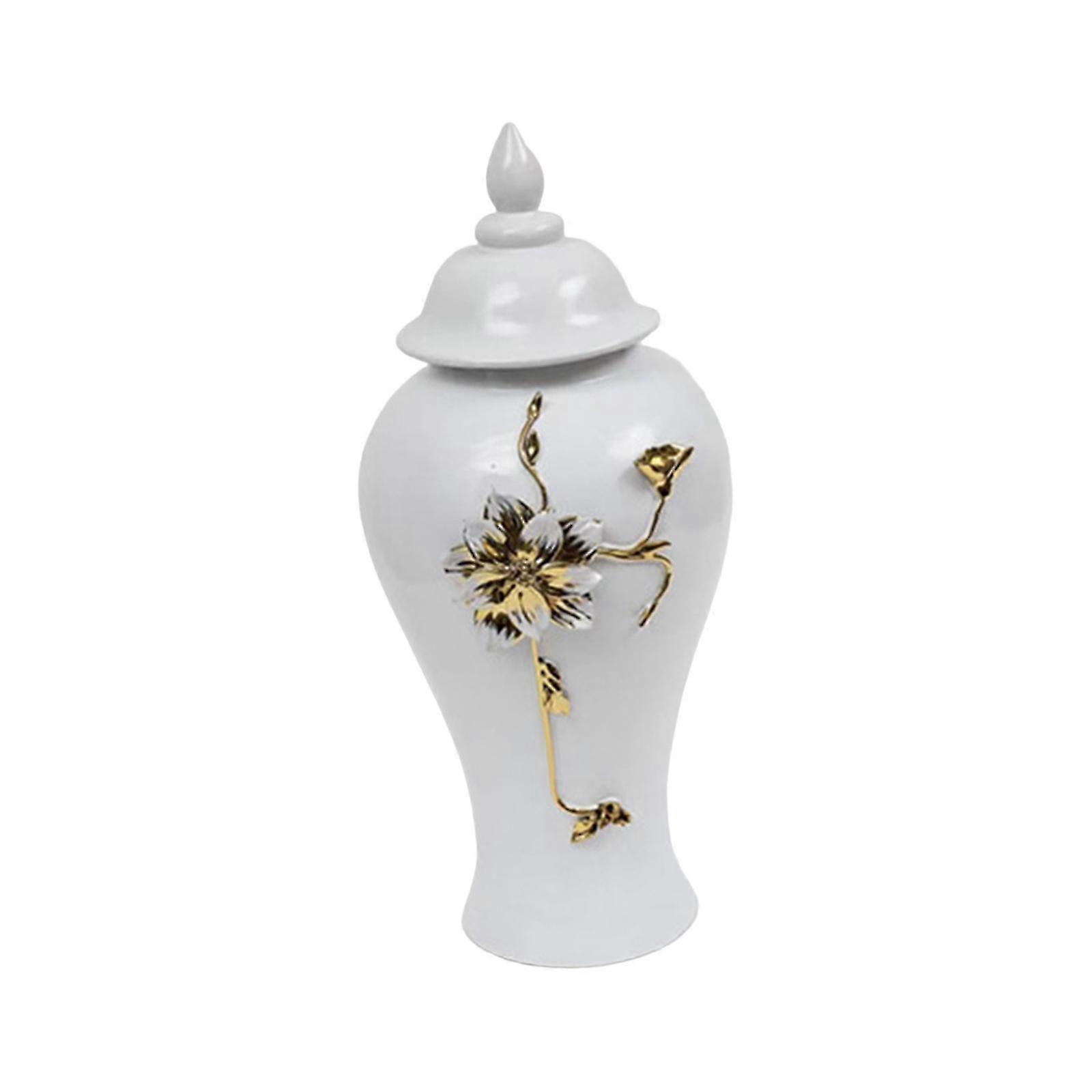 Porcelain Vase Temple Jar With Lid Ginger Jar White Versatile Oriental Style 16x35cm
