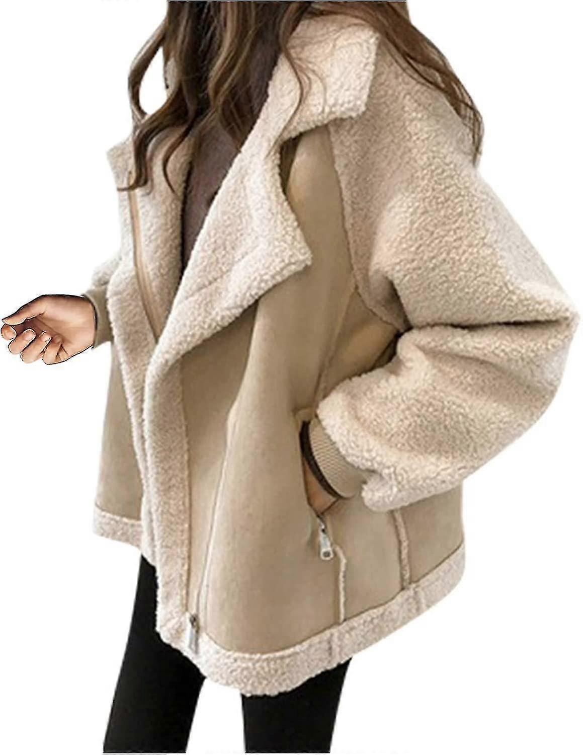 Women's Fleece Coat Casual Comfortable Short Lambswool Biker Jacket Faux Fur Coat