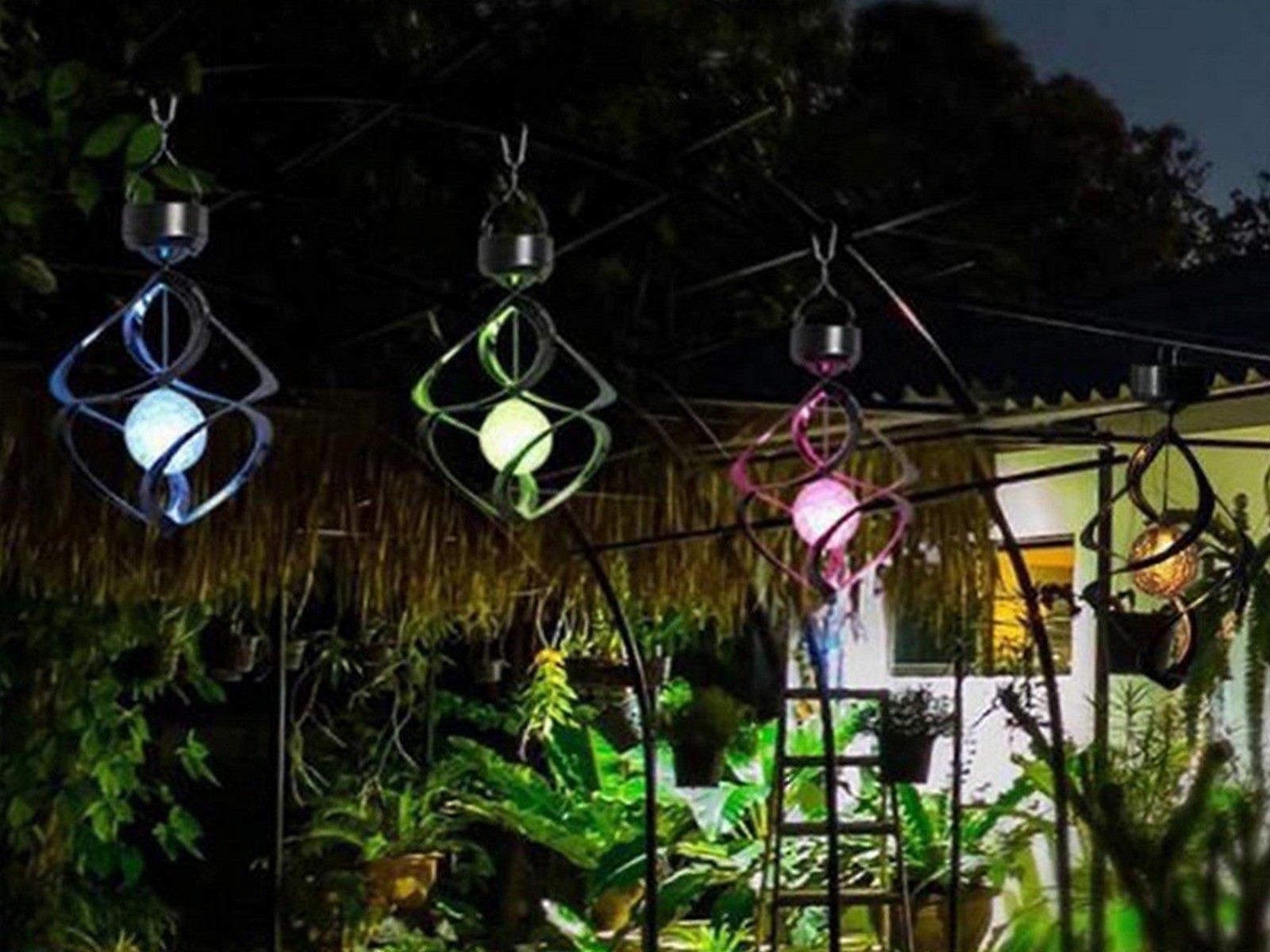2Pcs Solar Spiral Light Rotating Wind Chime Light Garden Changing Color Light