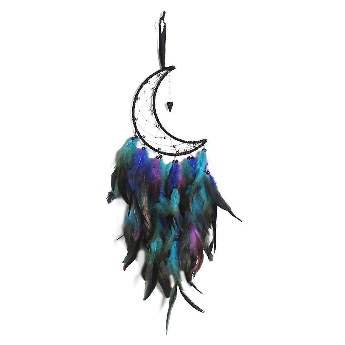 Moon DreamCatcher, Handmade Feather Dreamcatcher Boho Wall Hanging Ornament Blessing Gift for Bedro