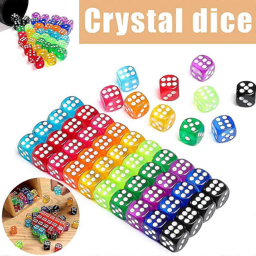 100pcs Colored Crystal Dices Entertainment Puzzle 6 Sided Dice For Party Ktv Bar Math Learning Board Game
