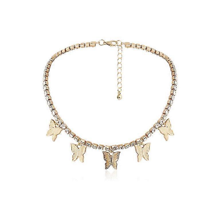 Retro Butterfly Crystal Chain Necklace With Sparkling Butterfly Chain Bling Hip Hop Clavicle Jewelry