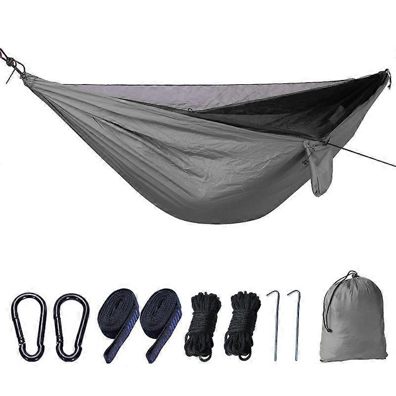 Camping Hammock Hammocks With Mosquito Net Tent And Rain Fly Tarp Portable Single Nylon Parachute Hammock, Grey