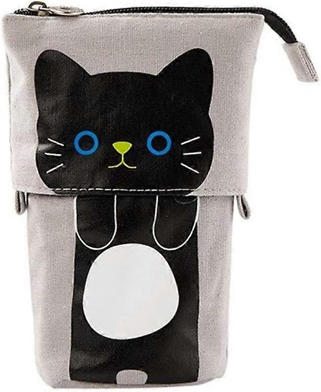 Telescopic Canvas Pencil Cases,Cat Pattern Pencil Holder(Grey)