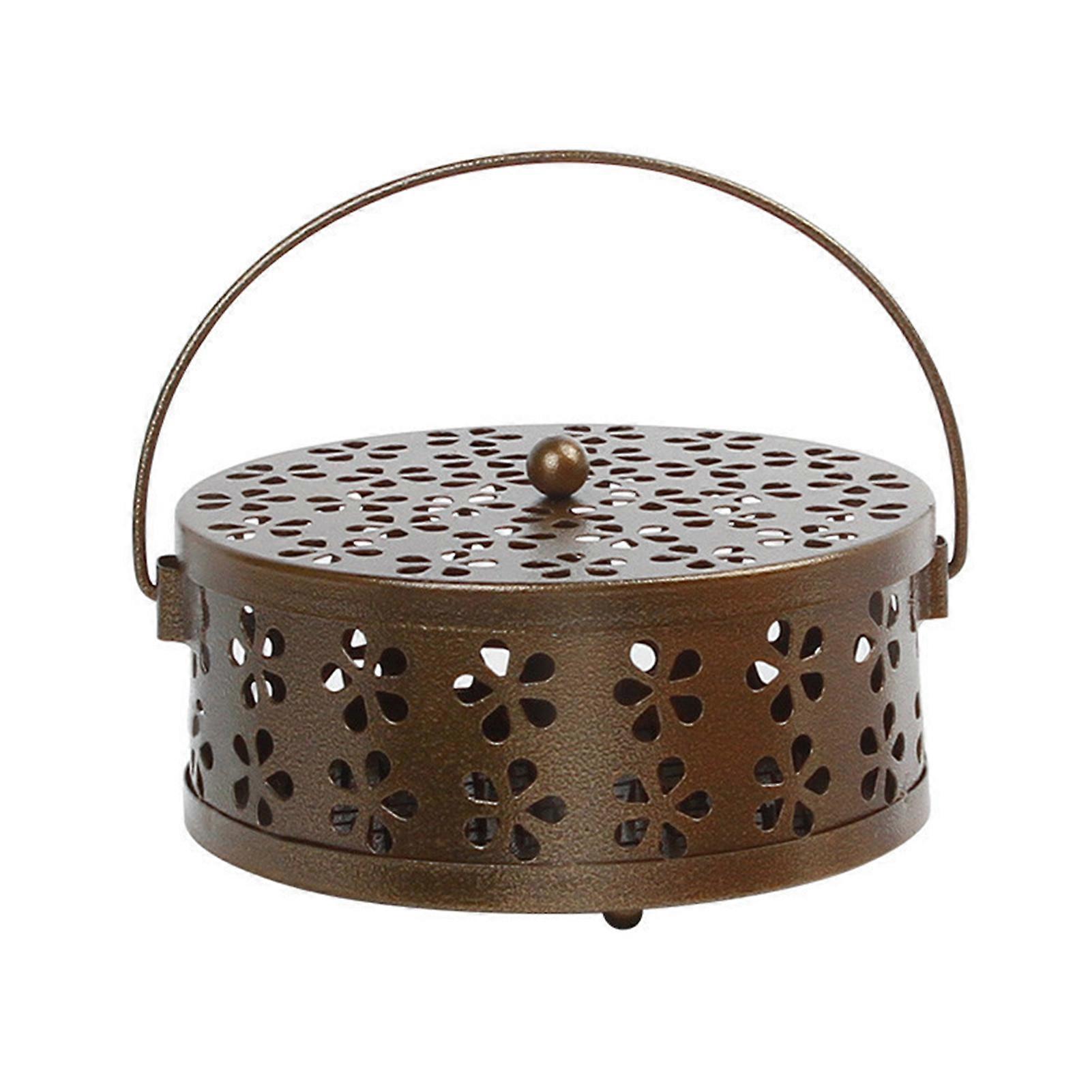 Mosquito Coil Box Hangable Handle Design Anti-scalding Wrought Iron Portable Flower Petal Incense Burner Container Household Supplies KAESI