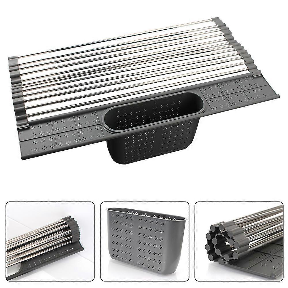 Stainless Steel For Sink Use Multifunction Tableware Dish Drying Rack Foldable Fruit Vegetable Drain Rack Storage Basket Mat