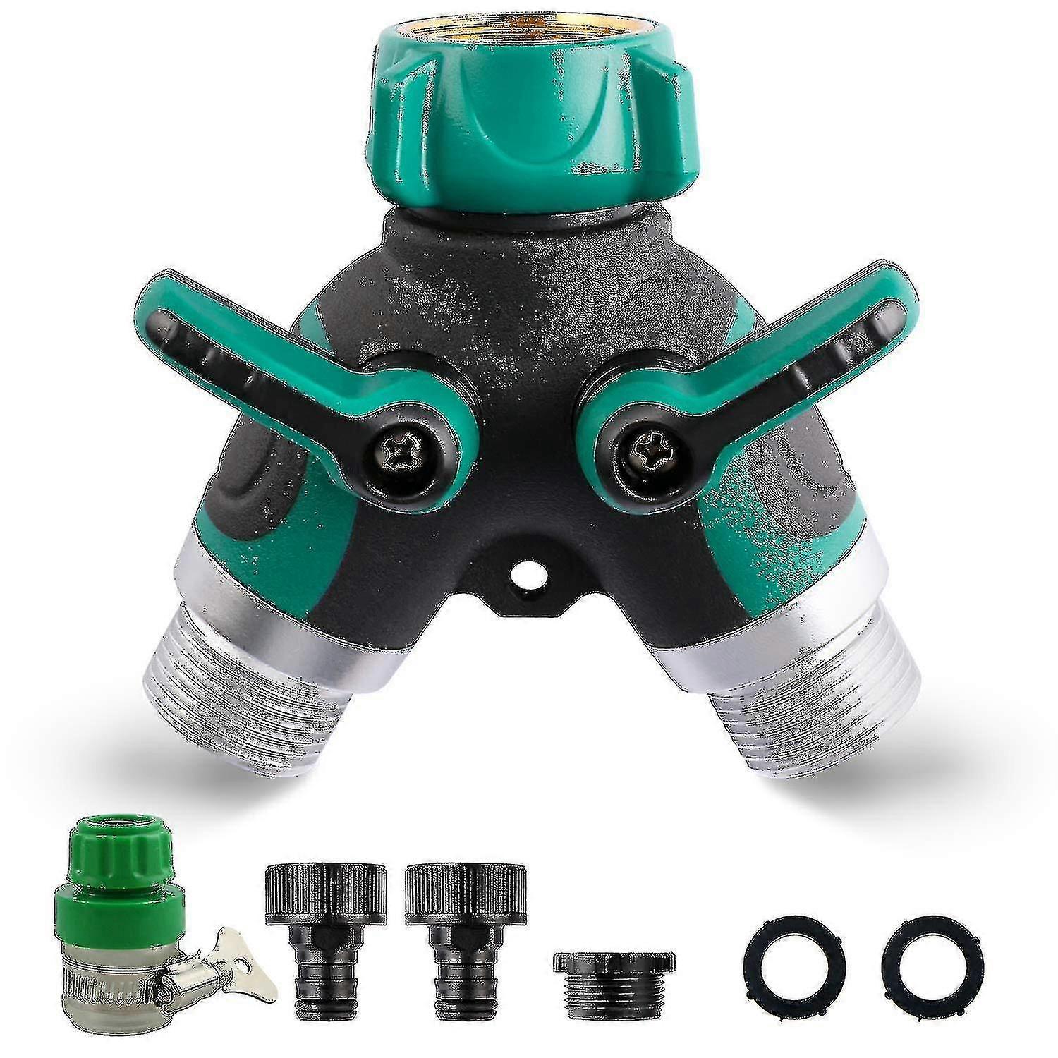 2 Way Hose Splitter, Garden 2 Way Hose Connector Water Taps 2 Way Distributor With Adjustable Lockin