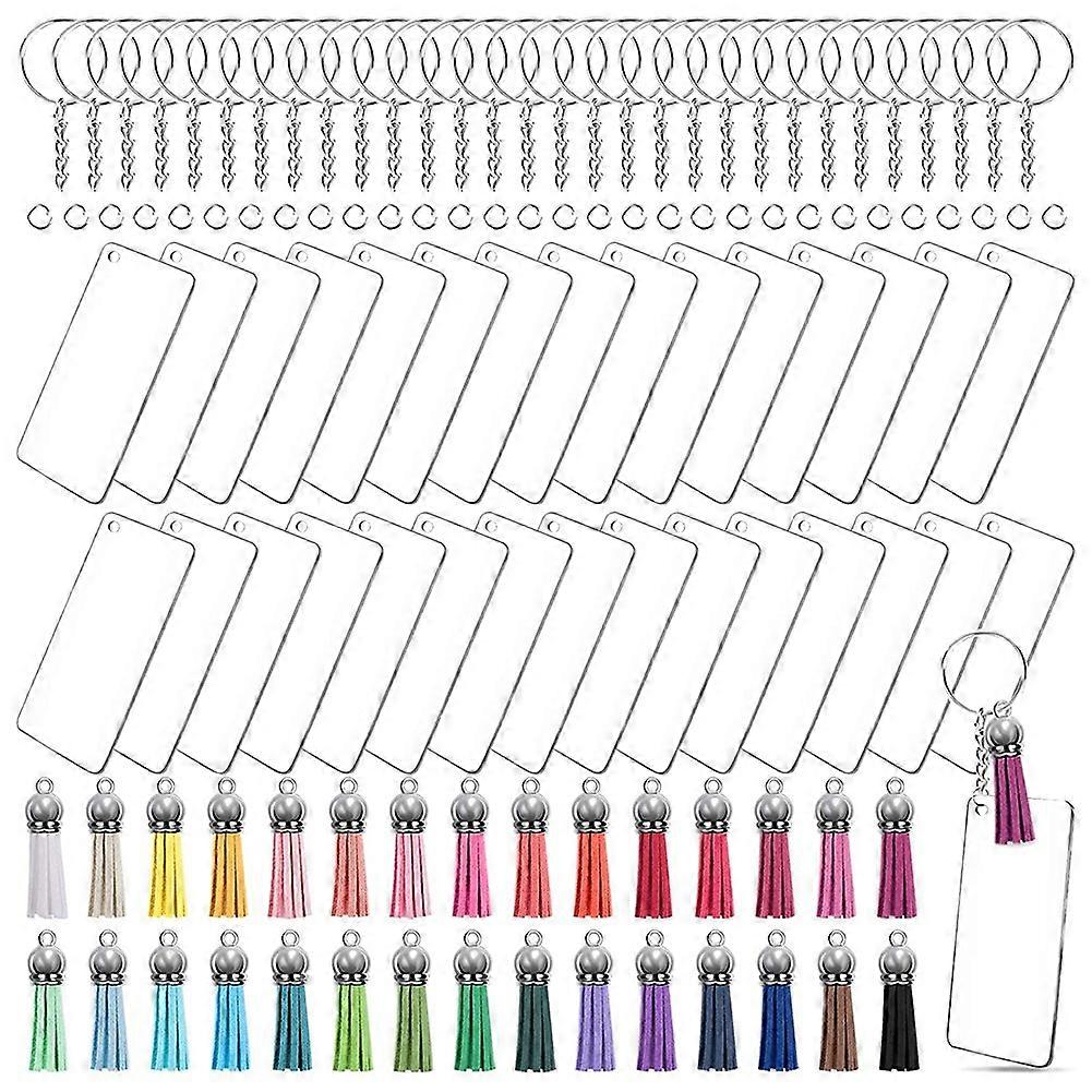 120 PCs Acrylic Keychain Blank Pendant Set Includes Rectangular Transparent Acrylic Keychain