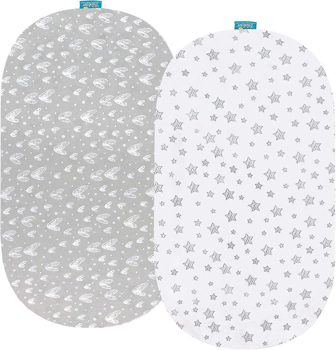 Εντοιχισμένα Σεντόνια για Moses Basket &; Silver Cross Stroller Bassinet, 2 Pack, 100% Jersey Knit Cotton, Breathable and Heavenly Soft, Grey Print for Baby