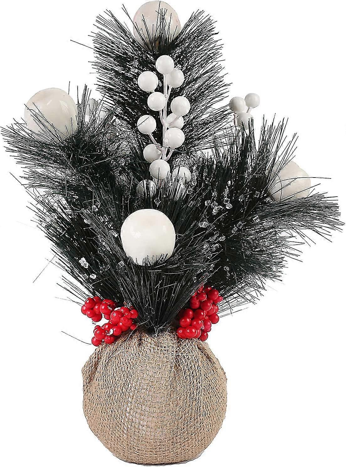Mini Artificial Christmas Tree 12 Inches Imitation Table Pine Needles With White Berry Fabric Bag