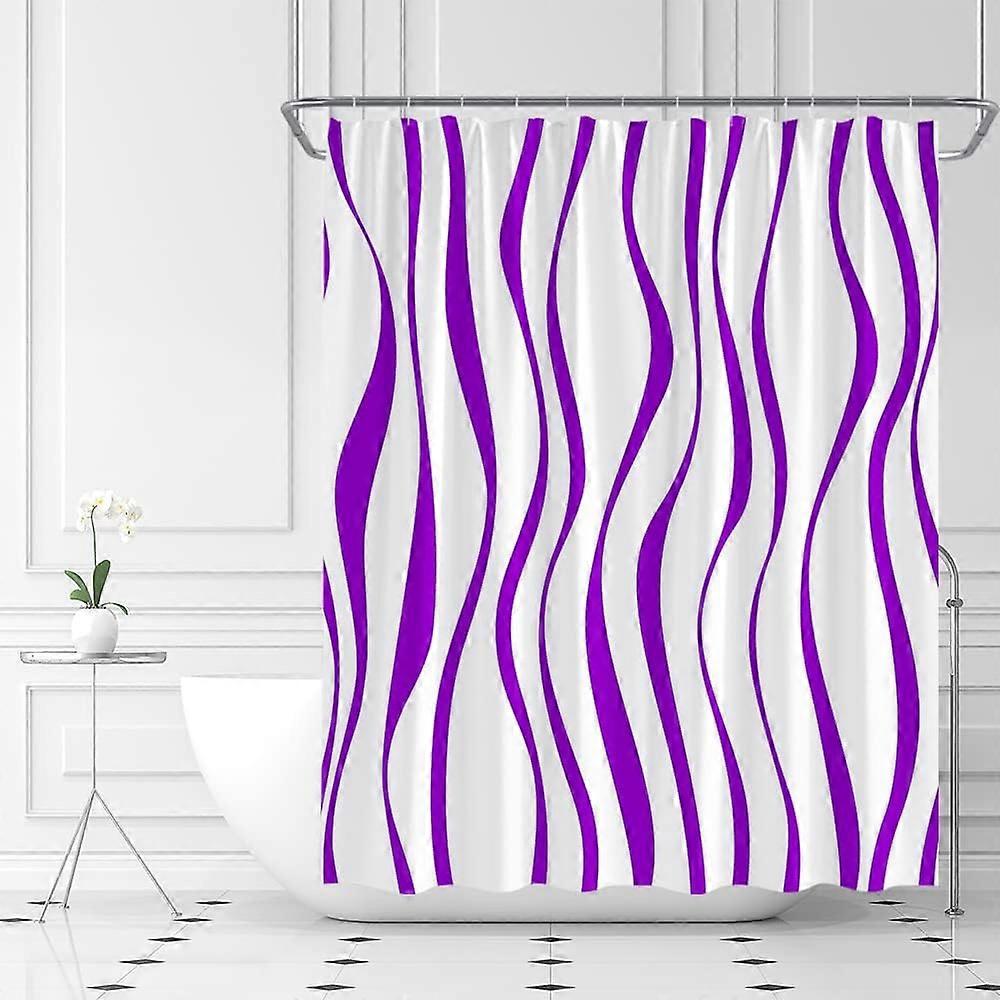 Purple Shower Curtain Modern Stripe Simple Fashion Line Waves Curve Aesthetic Minimalist Fabric Bathroom Decor Set with Hooks(48" WX72 H)