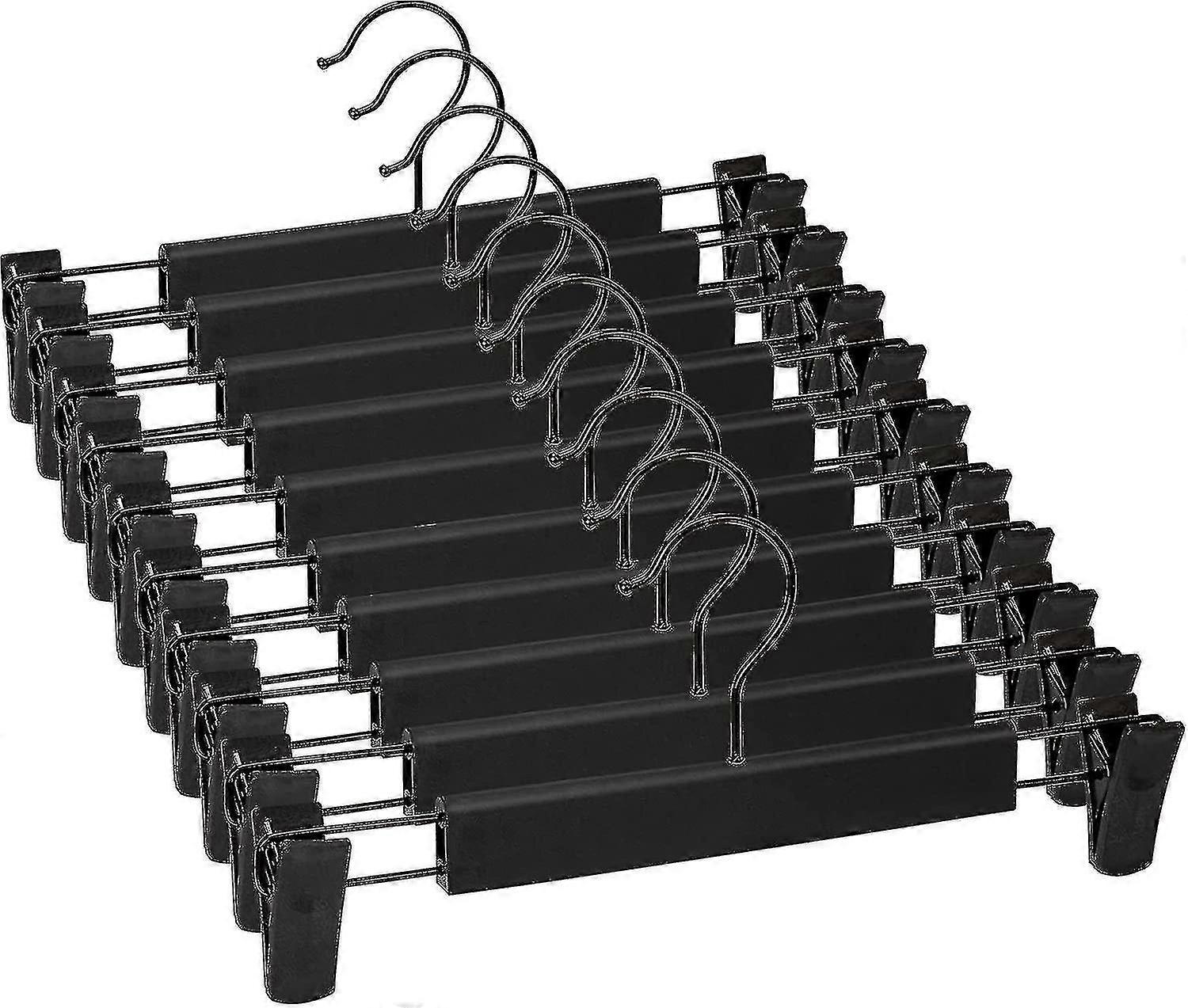 Set mit 10 Hosenbügeln, Rockhalter-Kleiderbügeln, mit 2 rutschfesten und verstellbaren Clips - Schwarz - JA