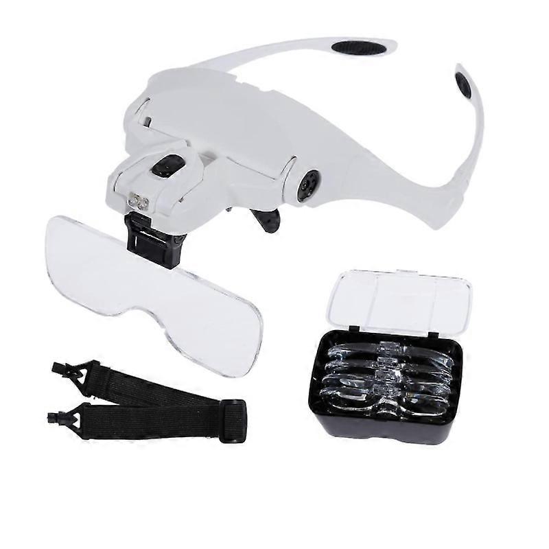 LED head mounted magnifier with 5 different magnifiers, multifunctional adjustable lens
