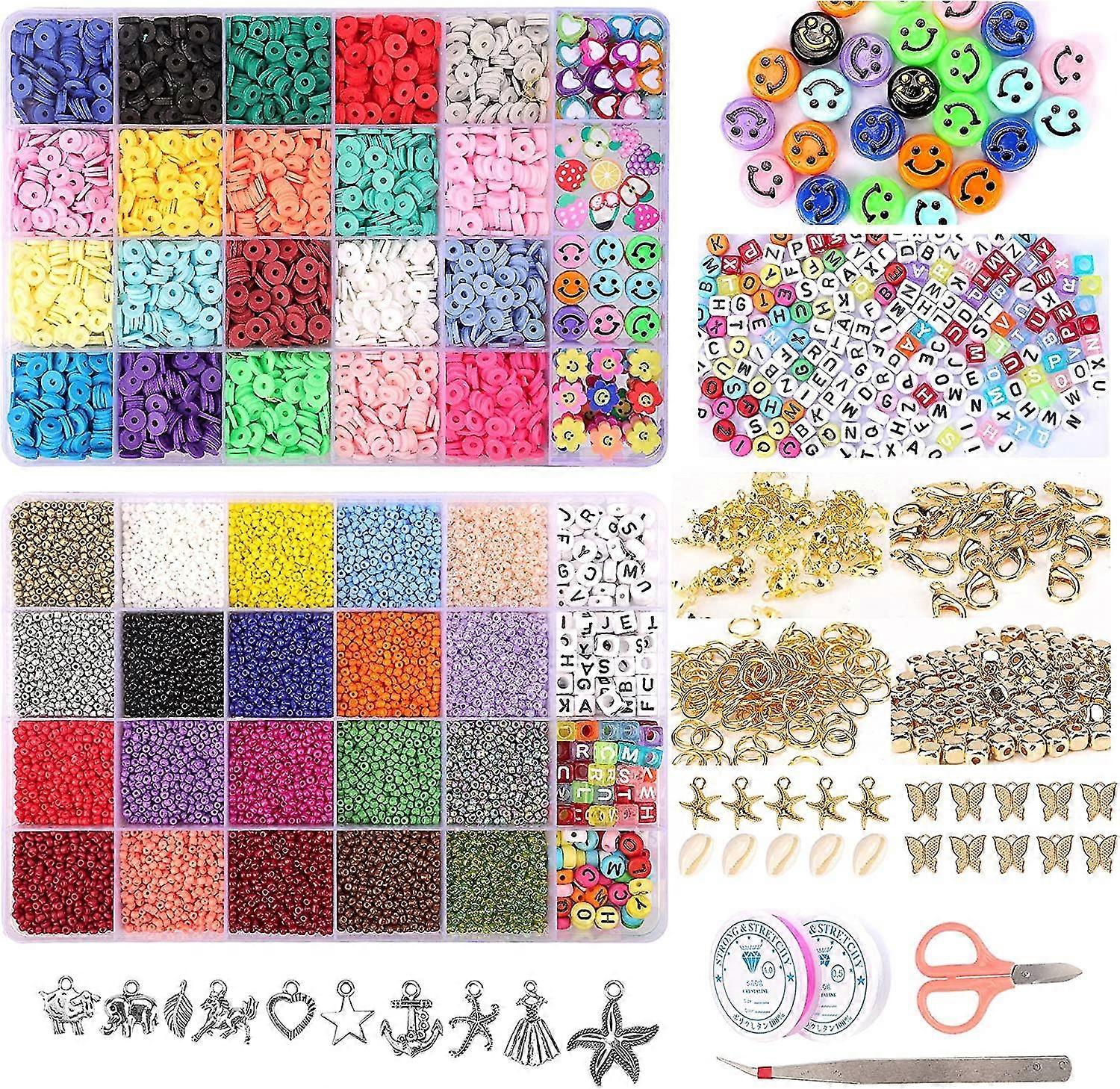 25000 Stück Glasperlen, Tonperlen, Kettenperlen, Perlenherstellungsset, Alphabet-Perlenanhänger