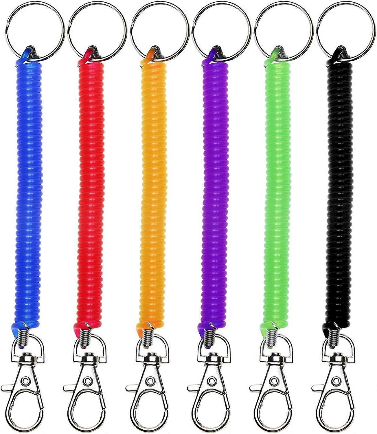 6Pcs Spiral Retractable Spring Coil Keychain Theftproof Anti-lost Stretch Cord Safety Key Ring with Metal Lobster Clasp for Keys Wallet Cellphone and 