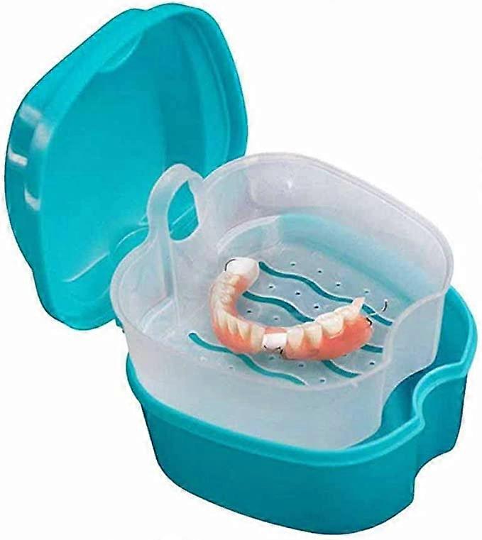 Denture bath solution box (light blue, excluding dentures), orthodontic retainer box, plastic denture bath solution box, denture cleaning set containe