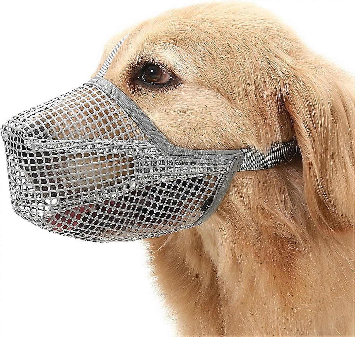 Gray M Dog Muzzle with Adjustable Straps, Soft Mesh Covered Muzzles for Small Medium Large Dogs