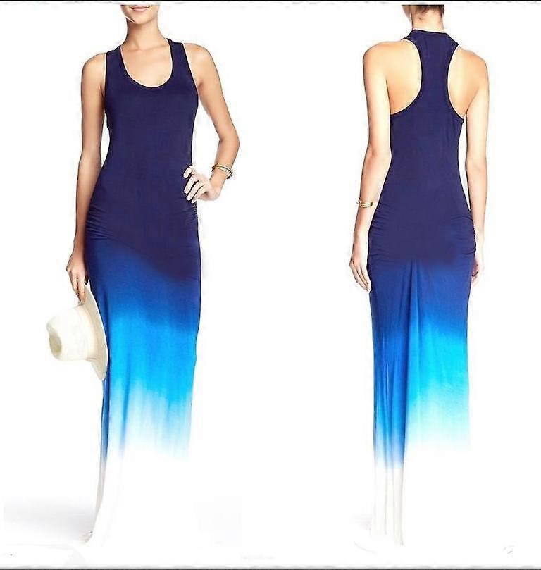 Gradient Blue Racer Back Floor Length Maxi Long Dress
