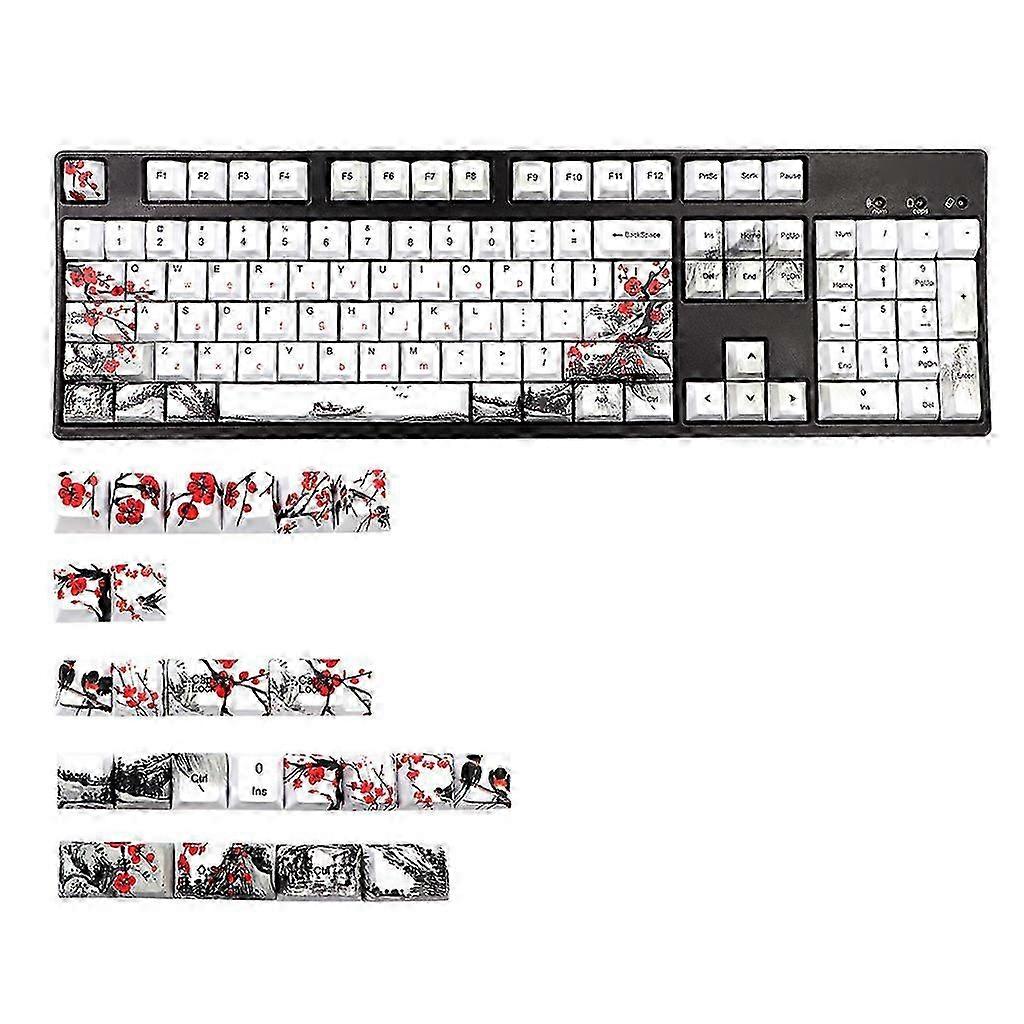 Allover Dye Subbed Plum Blossom 128 Keys Cherry Profile Keycap for GK61 64 84 Tkl87 98 104 MX Switches for Key Cap Novel