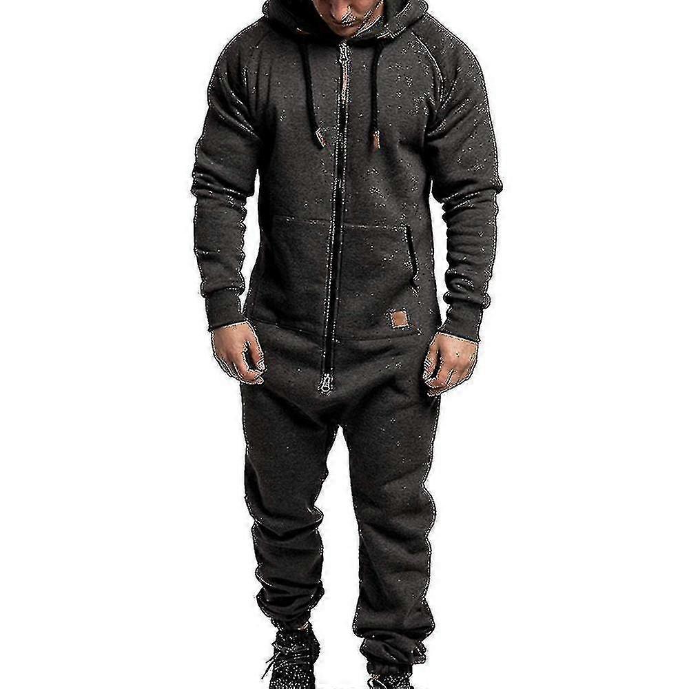New 2023 Men Onesie All In One Hoodie Zip Jumpsuit Winter Casual Hooded Romper Playsuit