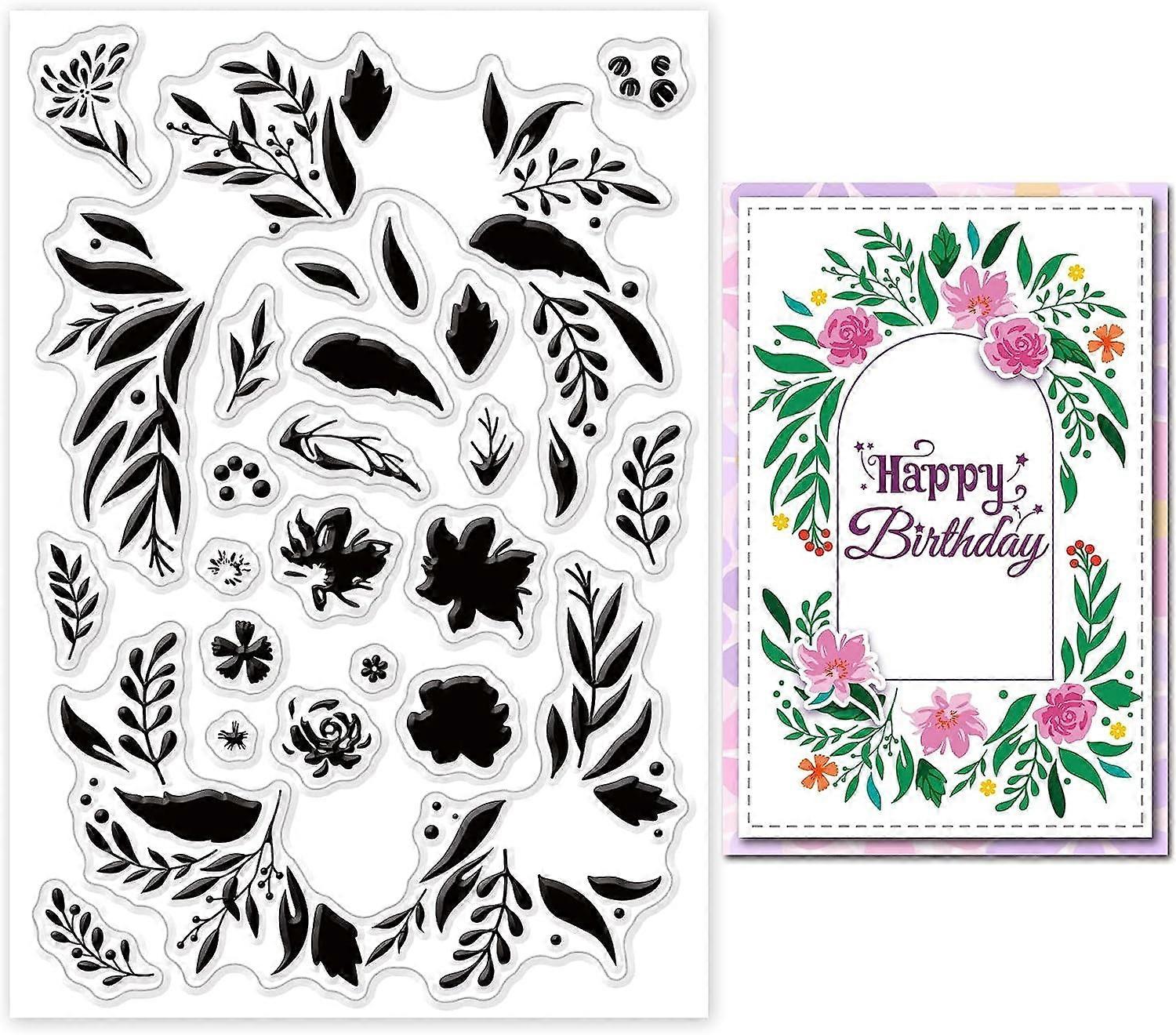 1sheet Flower Frame Background Clear Stamps Leaves Frame Background Silicone Stamps Silicone Transparent Seal Stamps