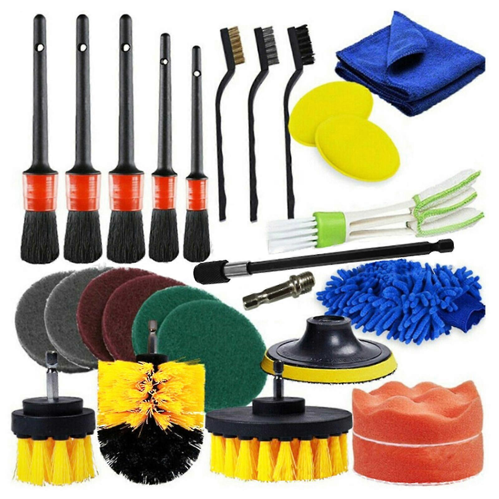 26 pcs τρυπάνι βούρτσα συνημμένα αυτοκίνητο λεπτομέρεια κιτ βούρτσας για το αυτόματο εξωτερικό και το εσωτερικό περιλαμβάνει scrub pads σφουγγάρια λεπτομέρειες λεπτομέρειες βούρτσες πλύσιμο Mitt Air V