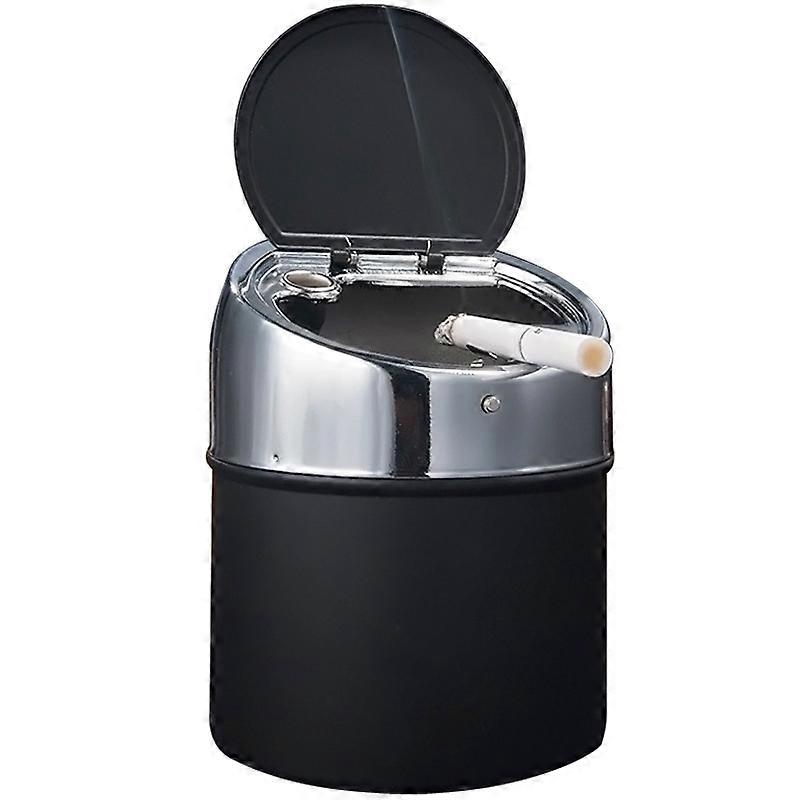 Stainless steel ashtray with lid, black windproof table ashtray