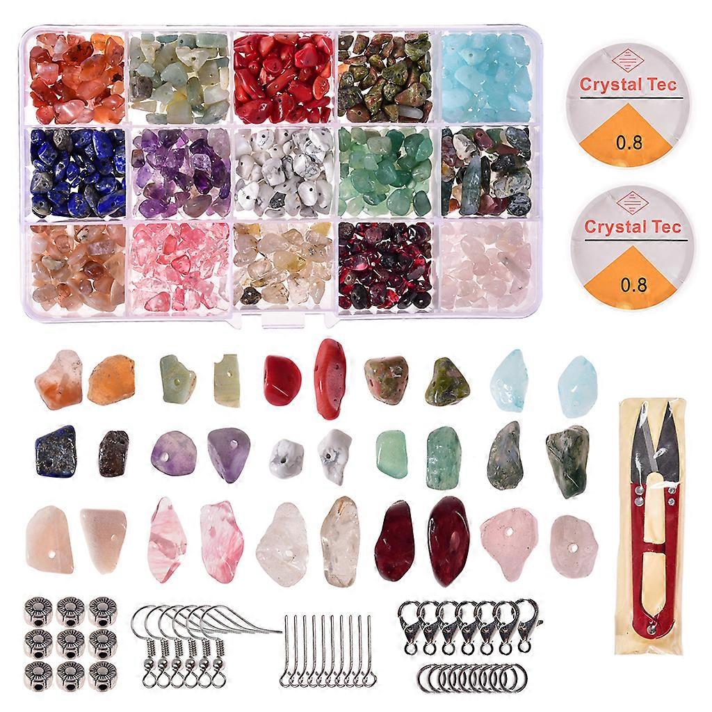 1 Set Natural Irregular Gemstones Beads Kit with Jump Rings Ear Hooks Scissors