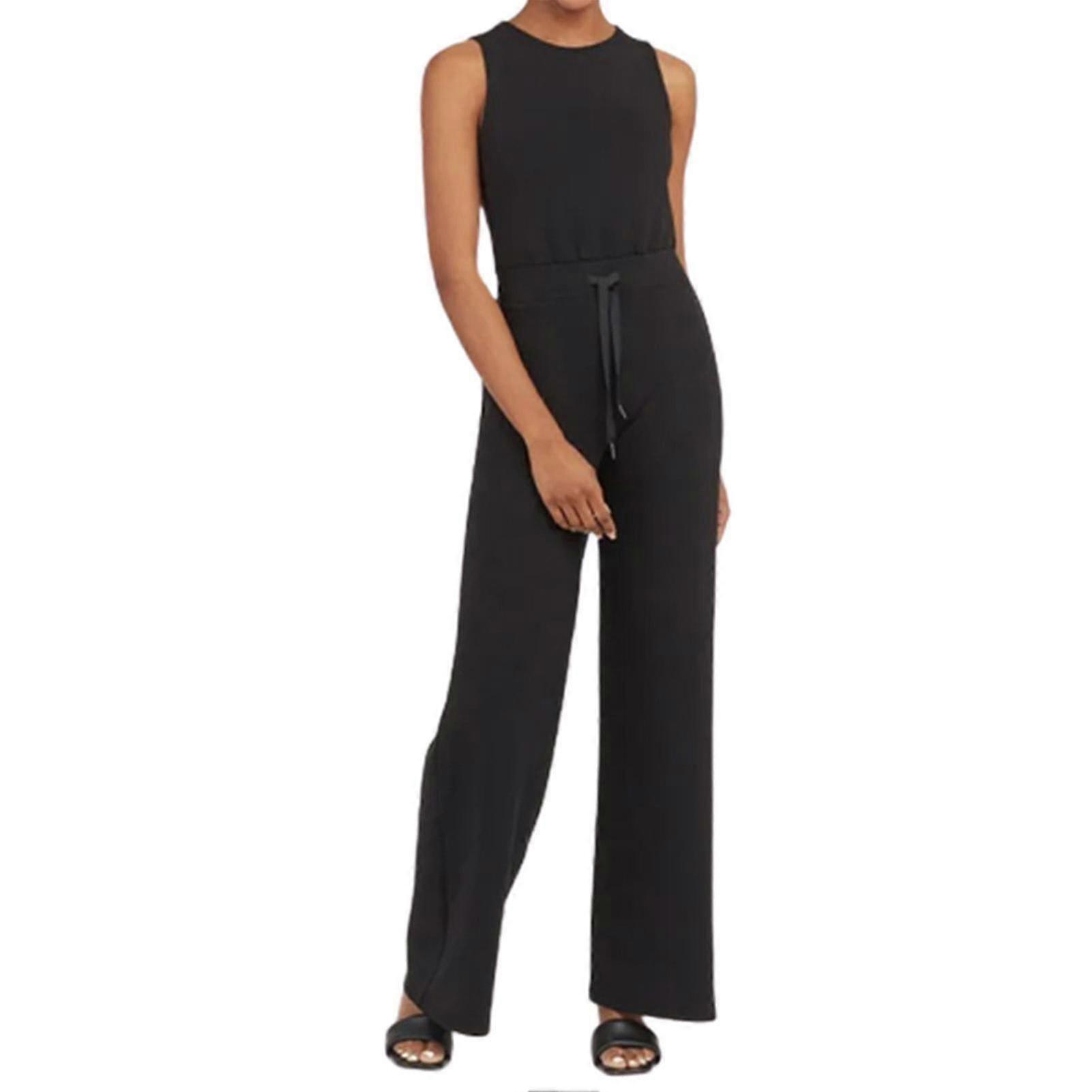 Sleeveless Solid-Color Jumpsuit Washable High-Stretch Fabric Clothes for Daily Work Party