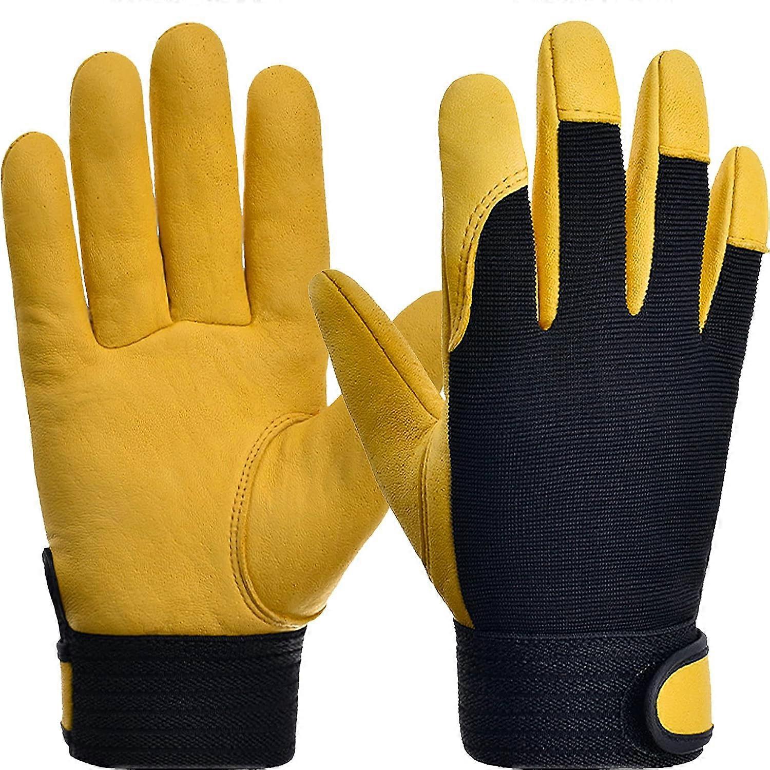 Leather Gardening Gloves for Women Men Thorn Proof Ladies Garden Work Gloves Durable Gardening Gloves (Yellow 1Pair, L)