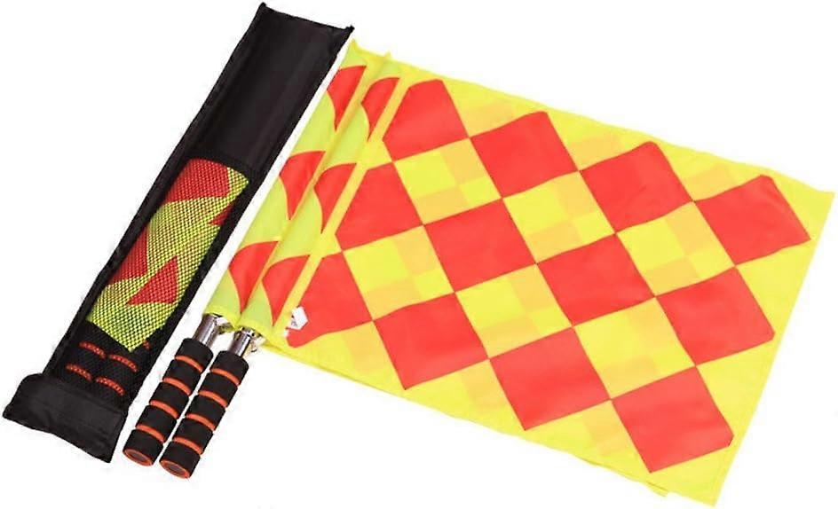 Football Referee Training Waterproof Flag, Linesman Flag Set with Metal Shaft and Foam Handle, Carry Bag Included - Orange/Yellow