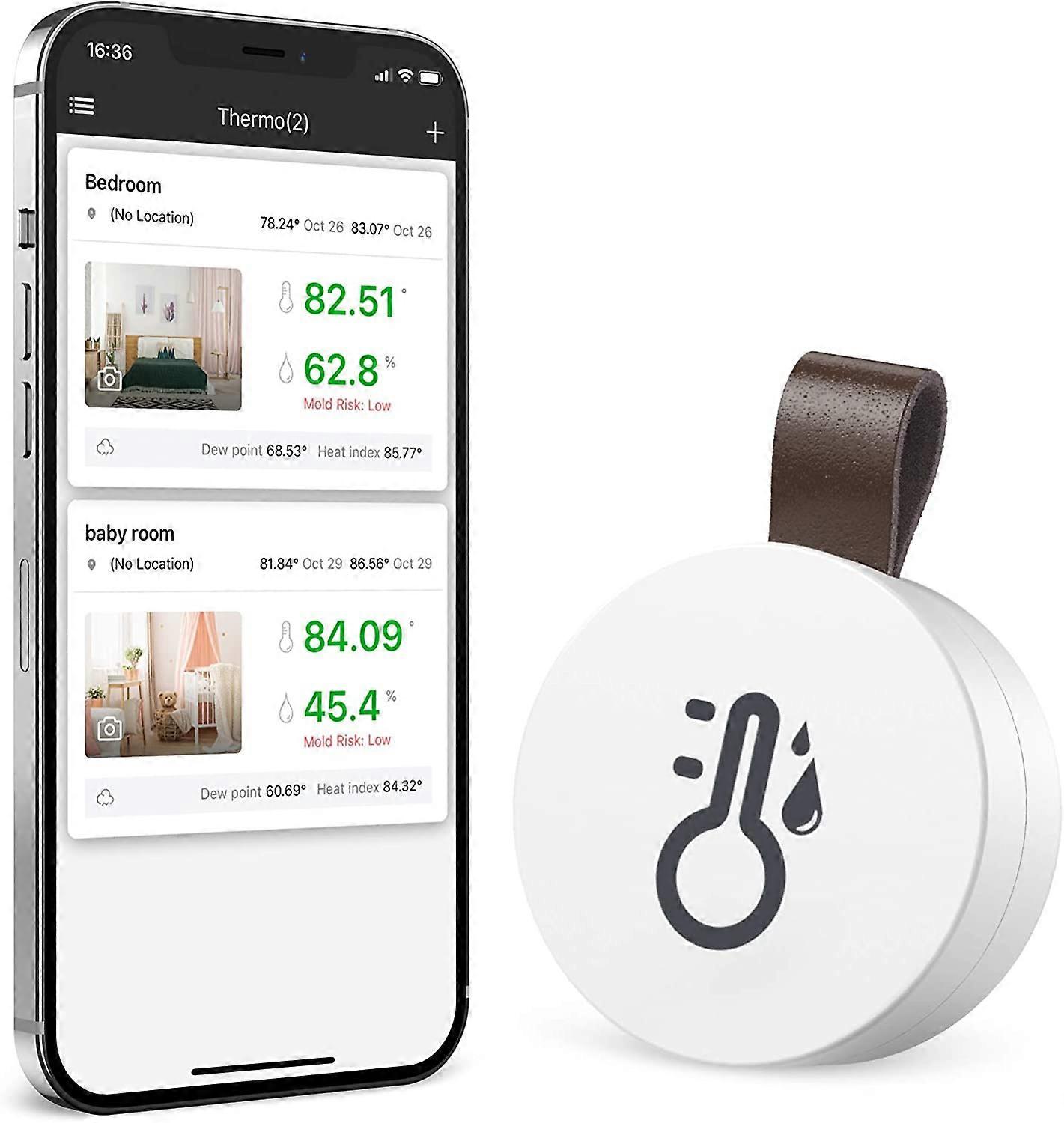 Bluetooth-rumshygrometertermometer, minirumstermometer, temperaturövervakningssensor för iOS Android
