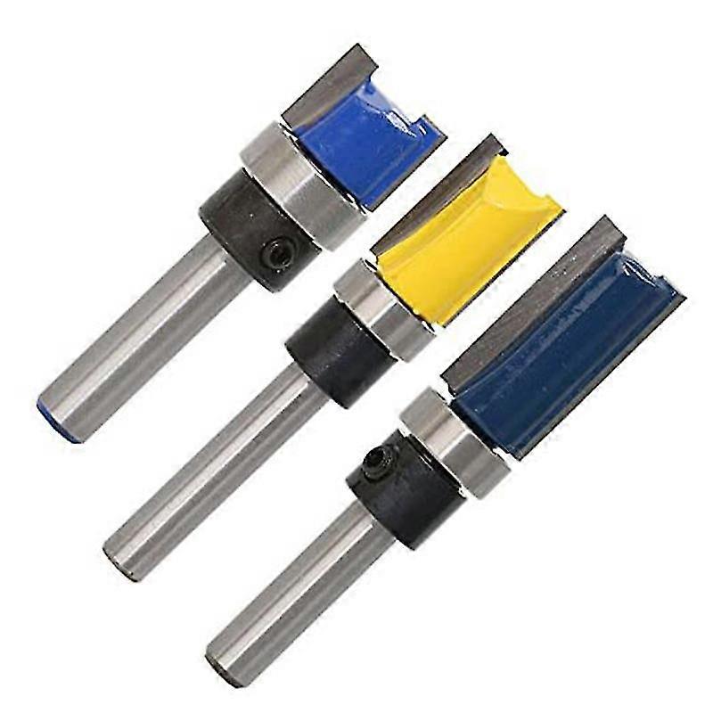 3pcs 1/4 Inch Flush Trim Router Bits Pattern Template Router Bit Set Woodworking Top Bearing-MXBC