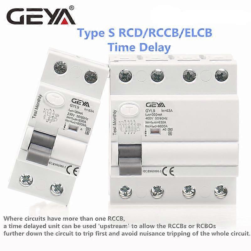 GEYA GYL9 AC-S Type Time Delayed RCD RCCB ELCB Delay Type Electromagnetic Circuit Breaker