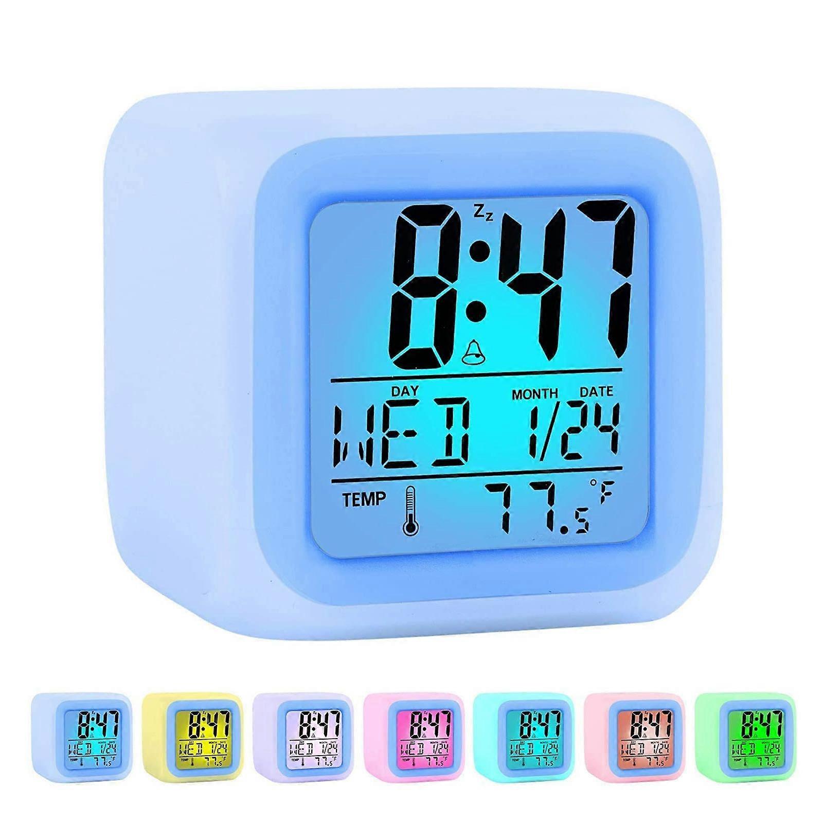 Alarm Clock 7 Colours LED Change Digital Glowing Night Light for Kids Bedroom