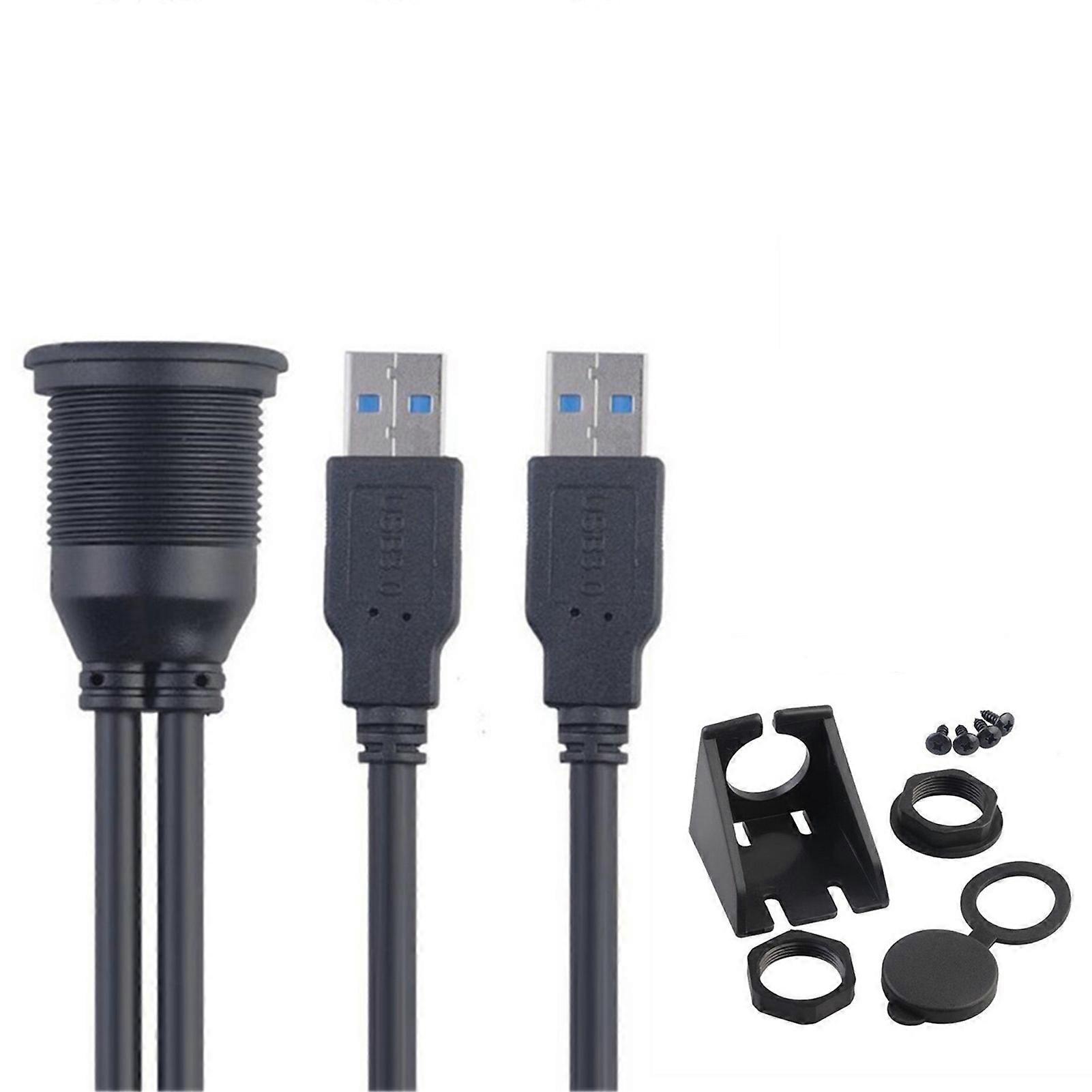Dual USB 3.0 Extension Dashboard Panel Mount Cable for Car Boat Motorcycle