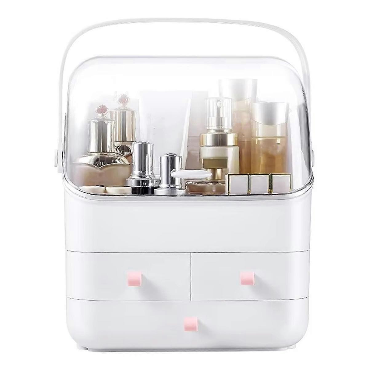 Scatola di immagazzinaggio cosmetica con coperchio antipolvere Manico portatile, coperchio impermeabile completamente aperto, a prova di polvere