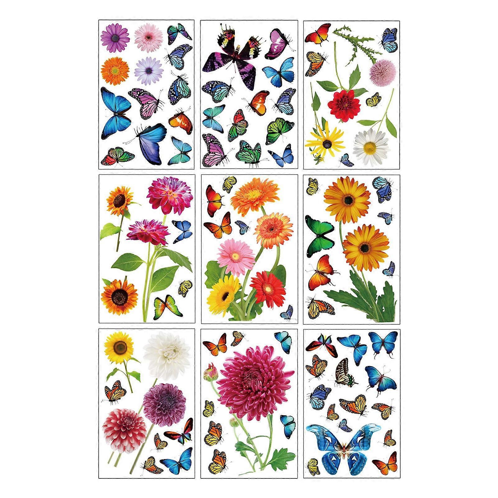 9Pcs/Set Window Sticker Electrostatic PVC Simulation Flower Butterfly Pattern Static Sticker Home Decor QingHai