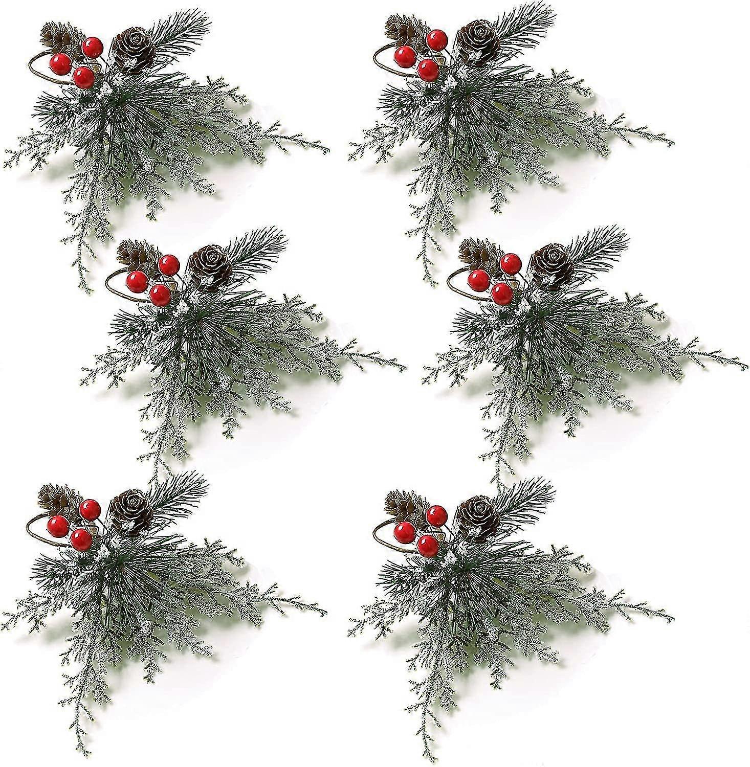 Set Of 6 Napkin Holder With Pine Cone Pine Needle Red Berries Pinecone Napkin Ring Holder Xmas