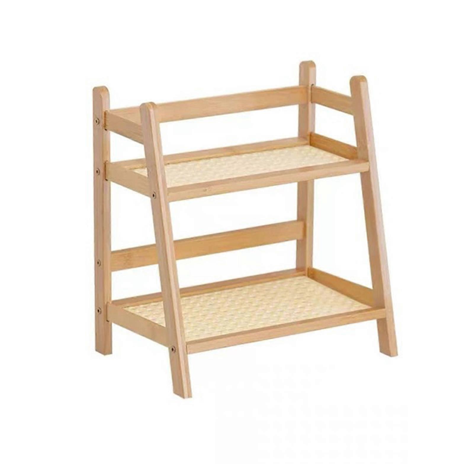 Wooden Storage Rack Smooth Edge Burr Free Double-Layer Design Sturdy Triangular Structure Desktop Organizer Display Rack