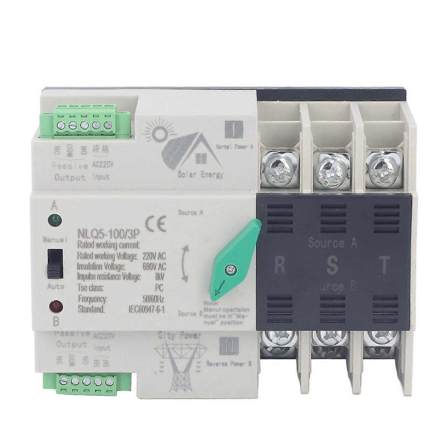 AC220V Dual Power Automatic Transfer Switch 3P Millisecond Switching PV to Mains Mini Automatic Tran