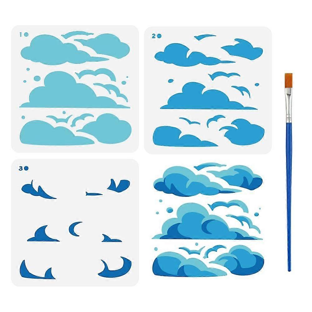 1セット3個3スタイルPET中空描画ペイントステンシルDIYスクラップブックフォトアルバム番号&レタークラウド150x150mm 1個/スタイル