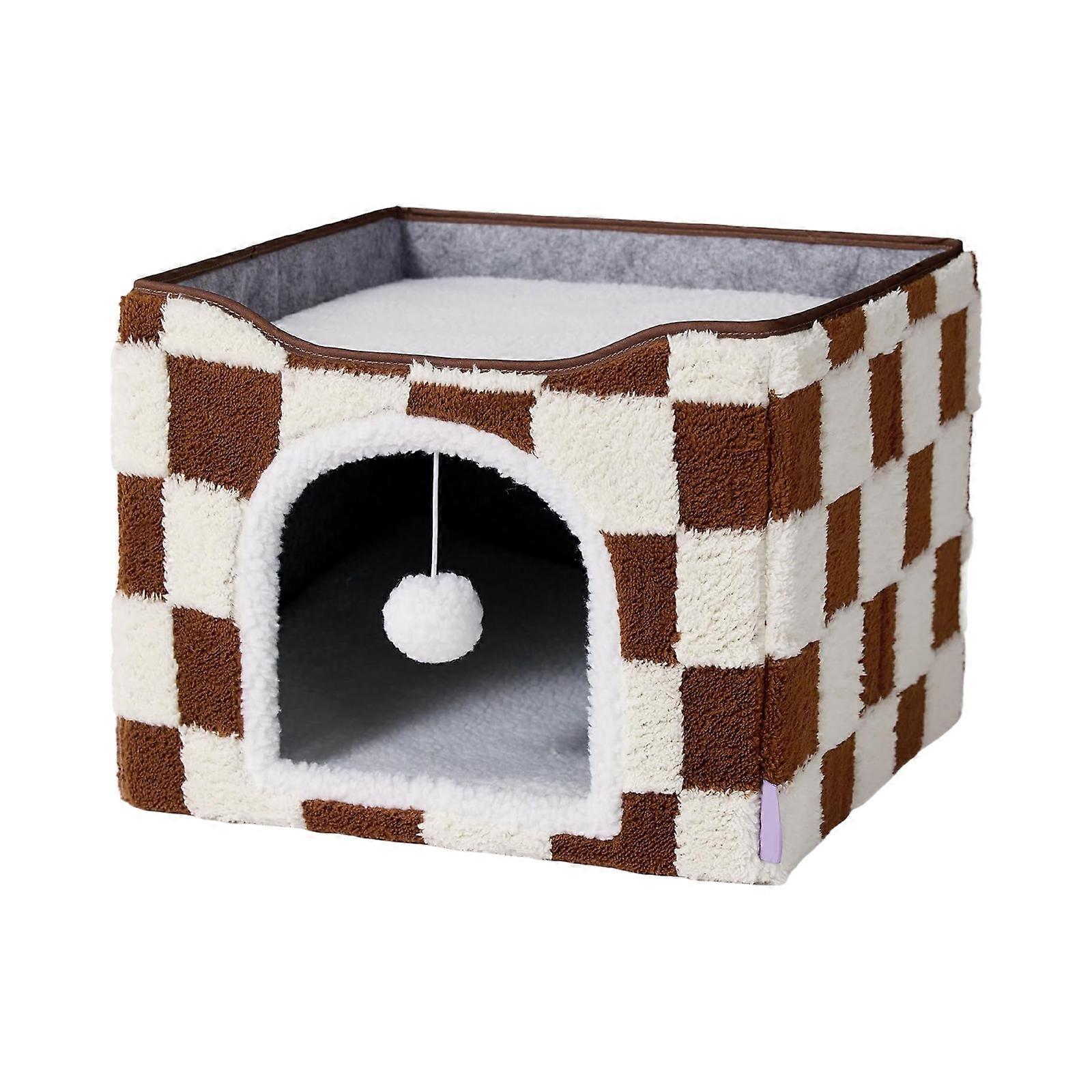 Letto per animali domestici Letto lavabile a scomparsa con giocattolo penzolante Sonno per cani e gatti Divano a grotta morbida Letto per dormire in peluche per casa