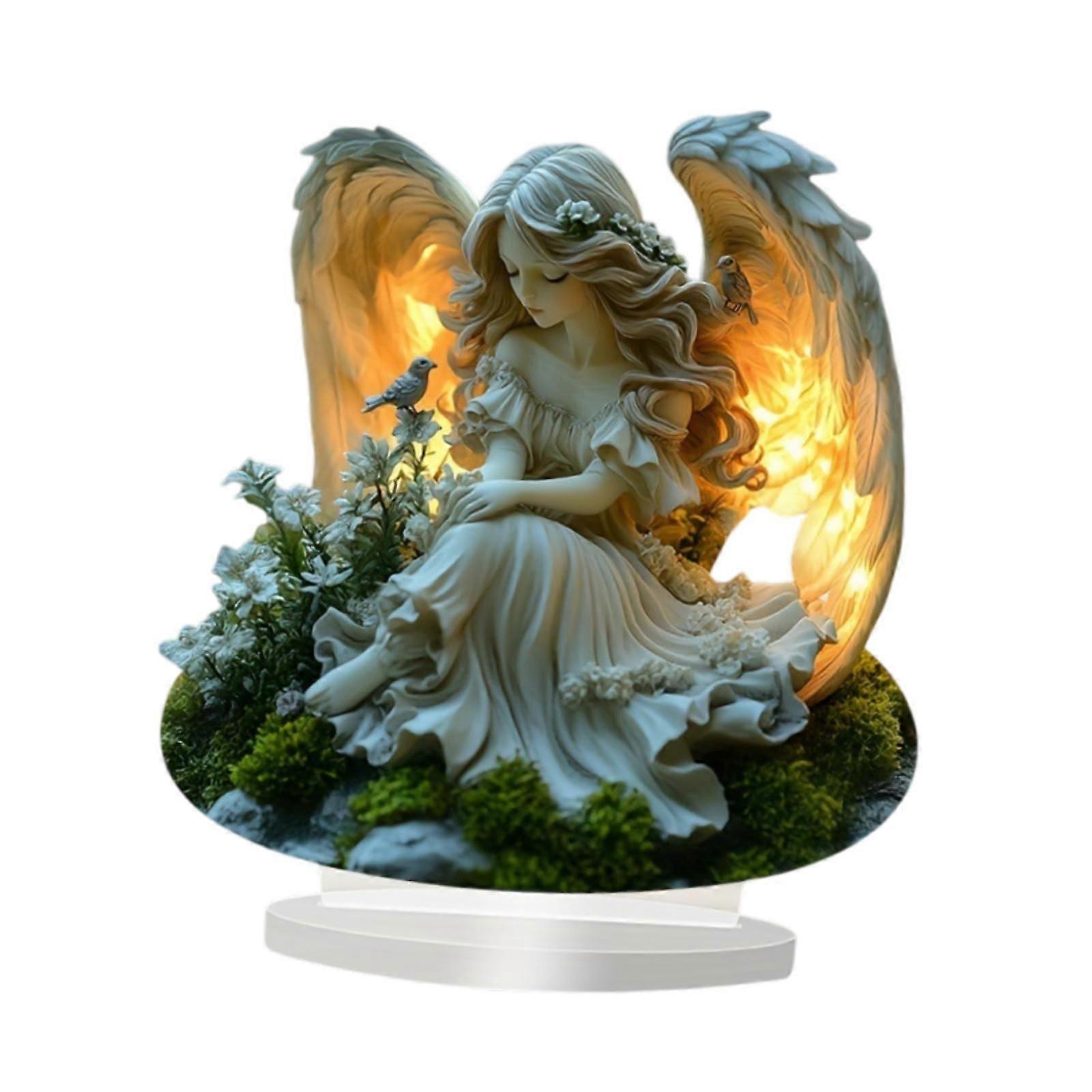 Placa de Acrílico de Anjo com Base para Escritório Sala de Estar