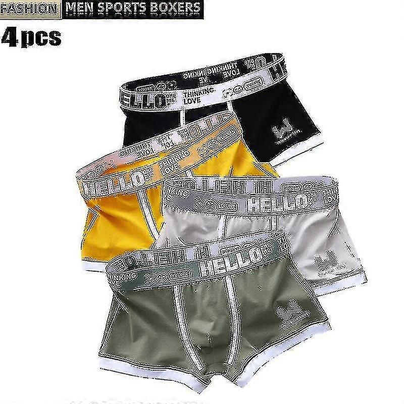 4db Férfi pamut fehérnemű Boxershorts Hello Man bugyi Férfi boxerek Lélegző U domború Comfort férfi alsónadrág Szexi Cuecas