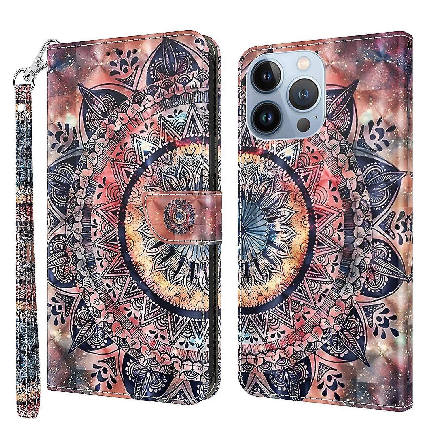 For iPhone 13 Pro Max 3D Painted Leather Phone Case